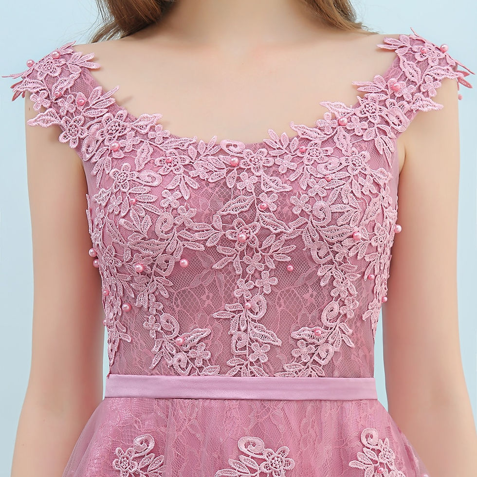 Thumbnail: BABYONLINE Short Prom Dress Underlaid V-neckline Floral Embroidery  Pearls Bead