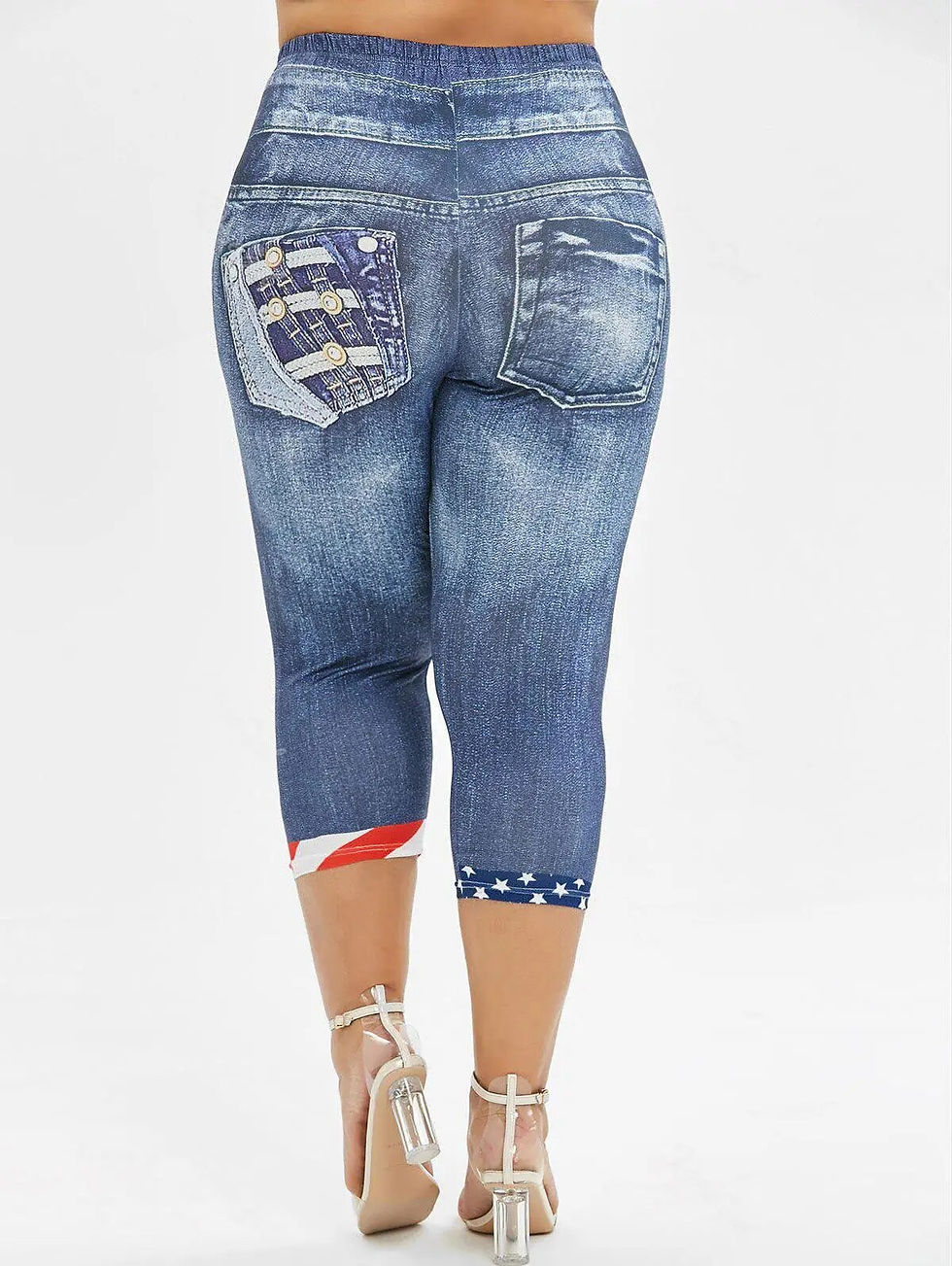 Thumbnail: Plus Size Oversized Womens Summer Denim Leggings Ladies Casual Fashion High Qua