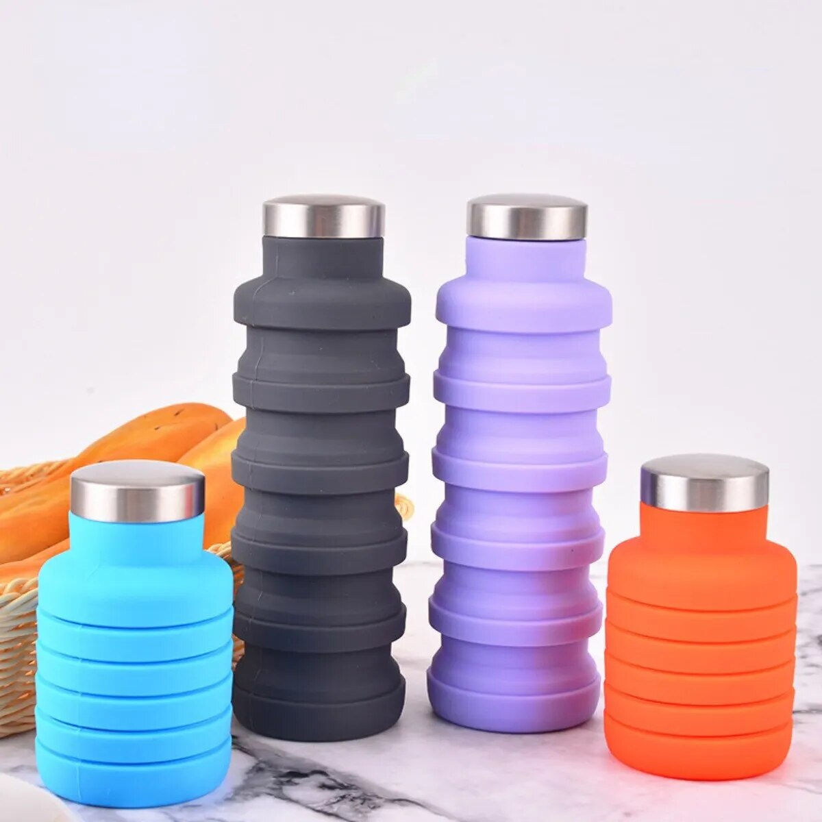 1pc Collapsible Water Bottle, Reuseable BPA Free Silicone Foldable Bottles Port