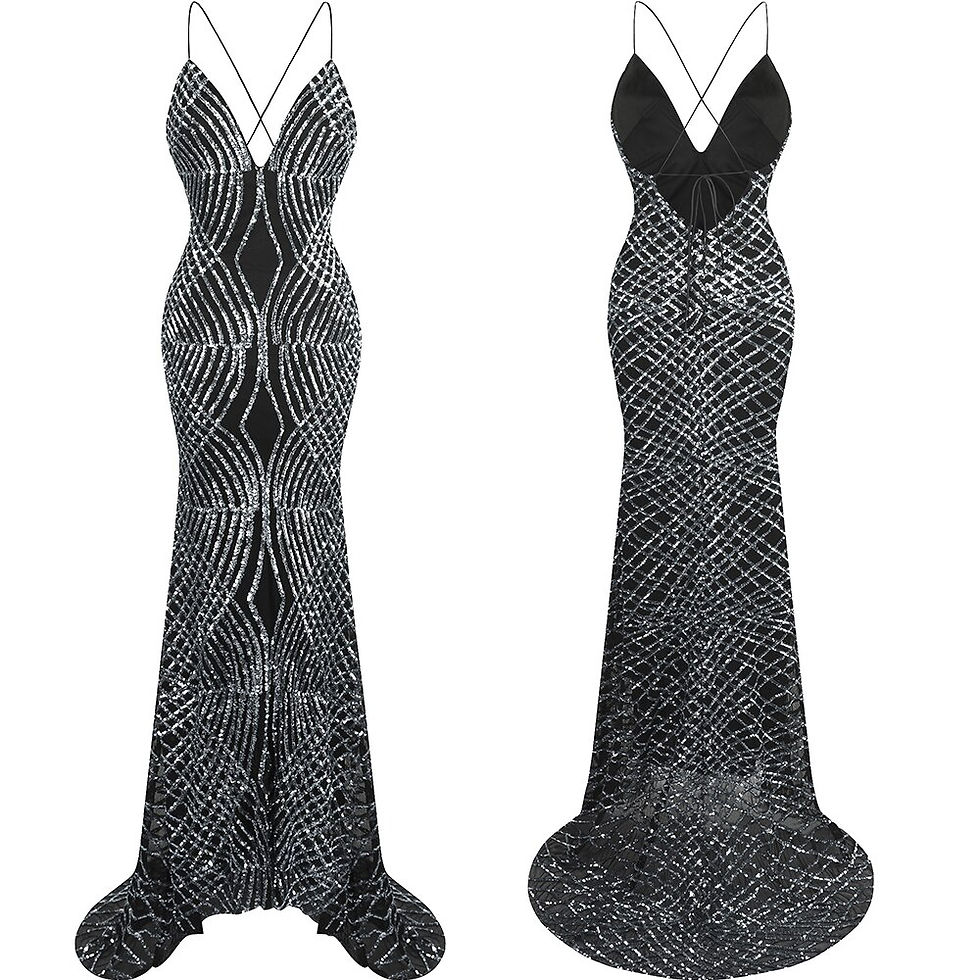 Thumbnail: Angel-fashions Spaghetti Strap Sparkly Sequin V Neck Crisscross Tie Back Court