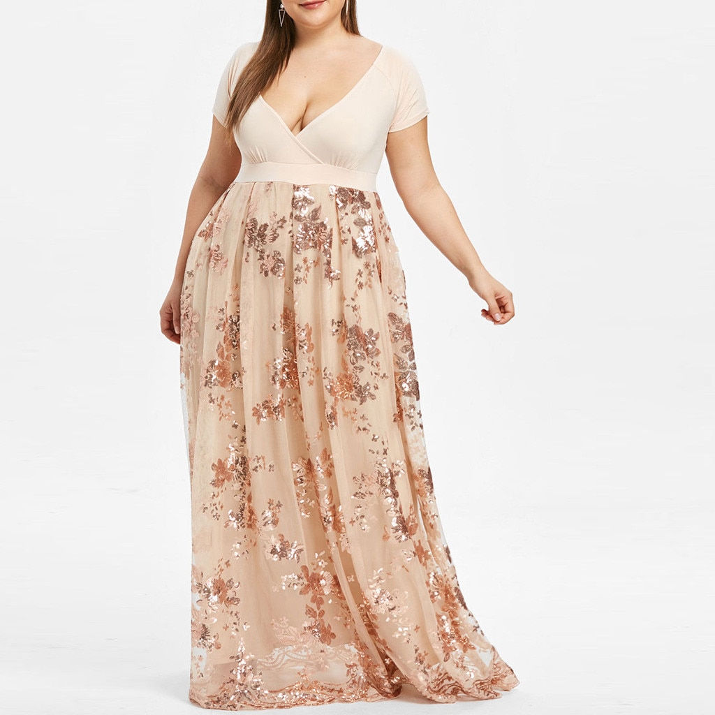 New Maxi Dresses For Women Plus Size Bohemian Beach Summer Sundress V-Neck Shor