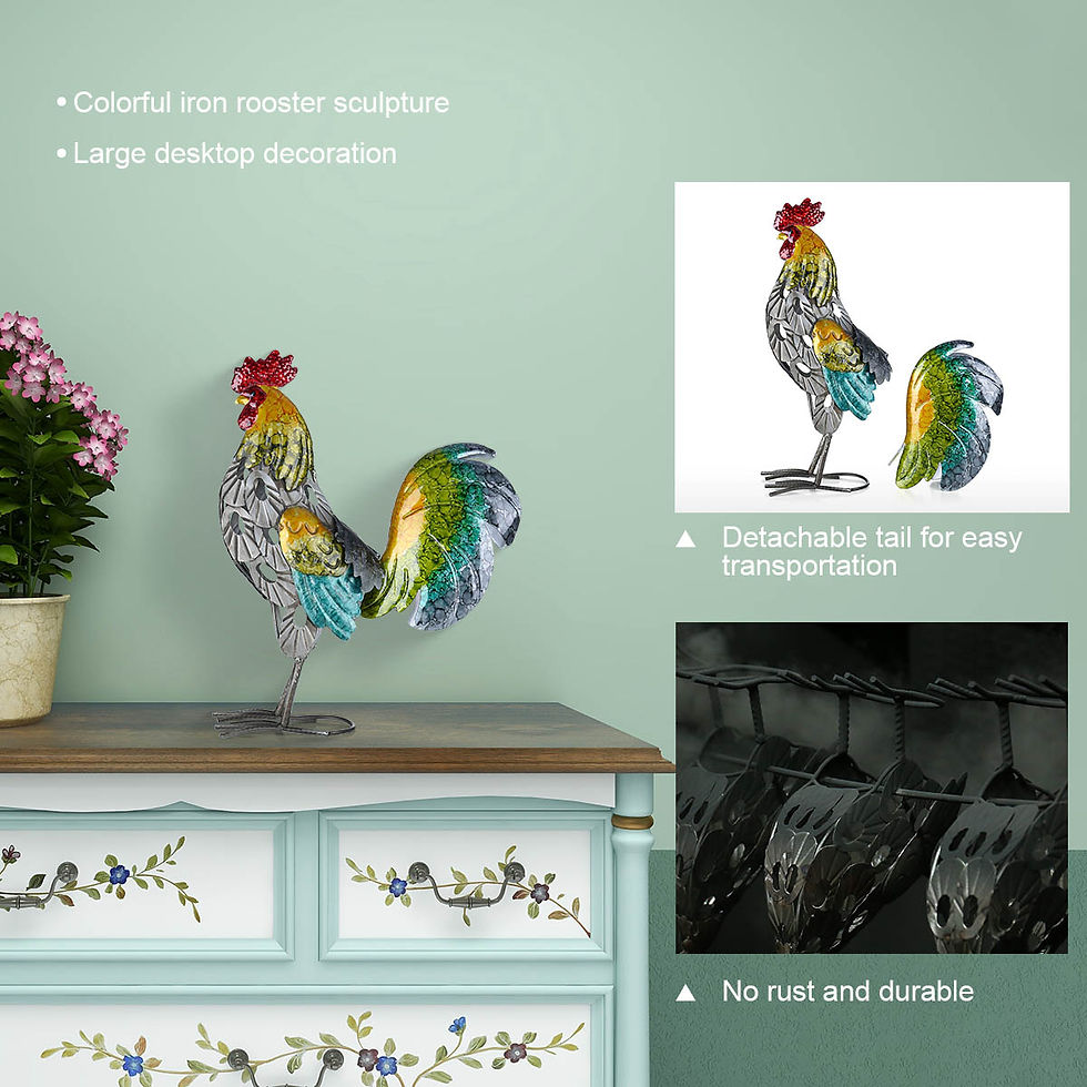 Thumbnail: Tooarts Metal Figurine Rooster Sculpture Carved Iron Rooster Home Furnishing Ar