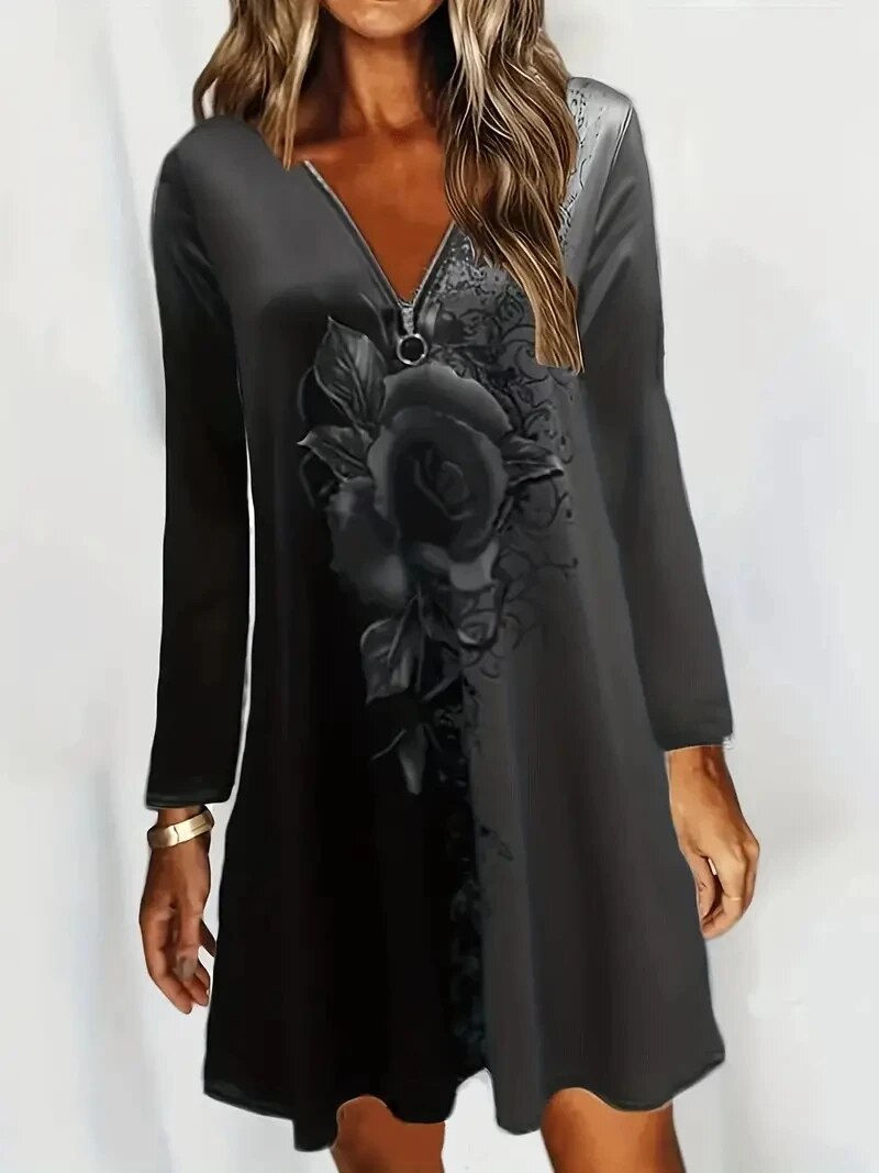 2023 Autumn/Winter Plus Size Casual Women, Color Block Printed Splicing Zipper