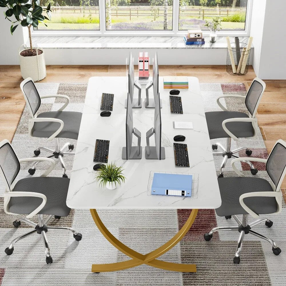 Conference Table, 63” W x 31.5” D Large Office Desk, Rectangular Meeting Room T