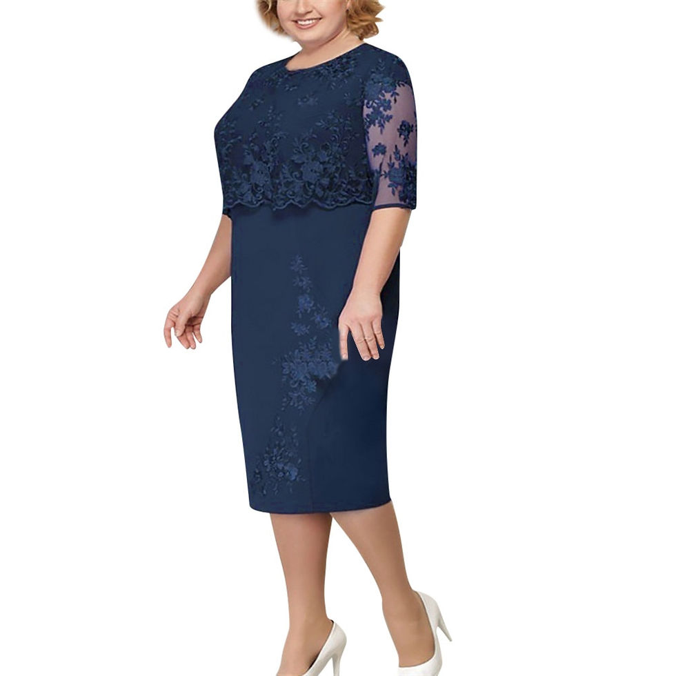 Thumbnail: Women'S Plus Size Midi Dress Embroidery Fashion Lace Elegant Female Knee Length