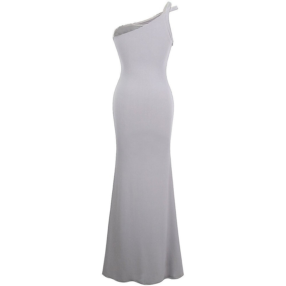 Thumbnail: Angel-fashions One Shoulder Pleated Sequin Slit Long Prom Dresses Gray 399