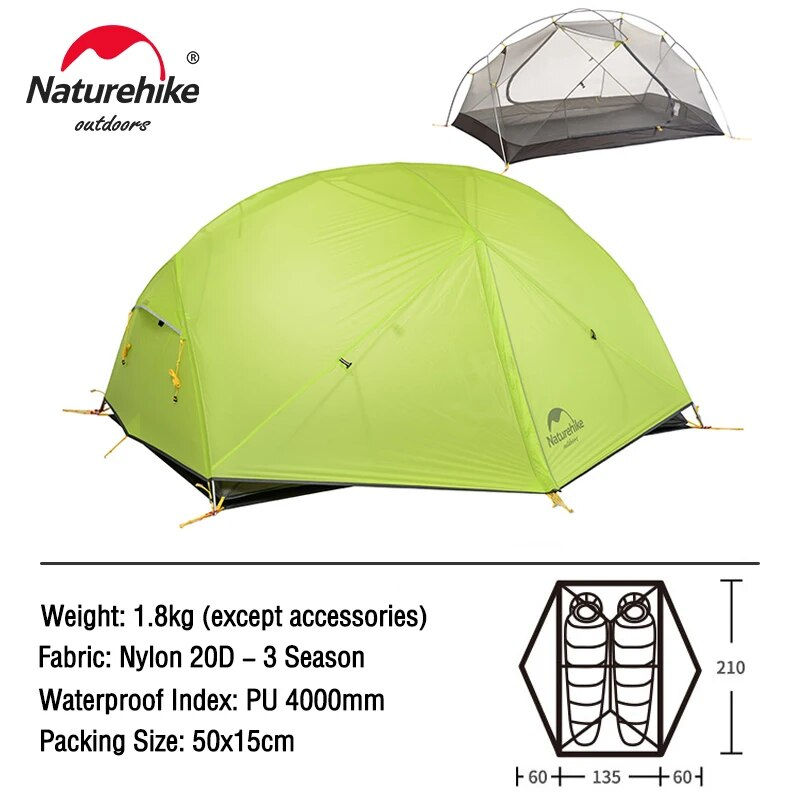 Thumbnail: Naturehike Mongar 2 Tent 2 Person Backpacking Tent 20D Ultralight Travel Tent W