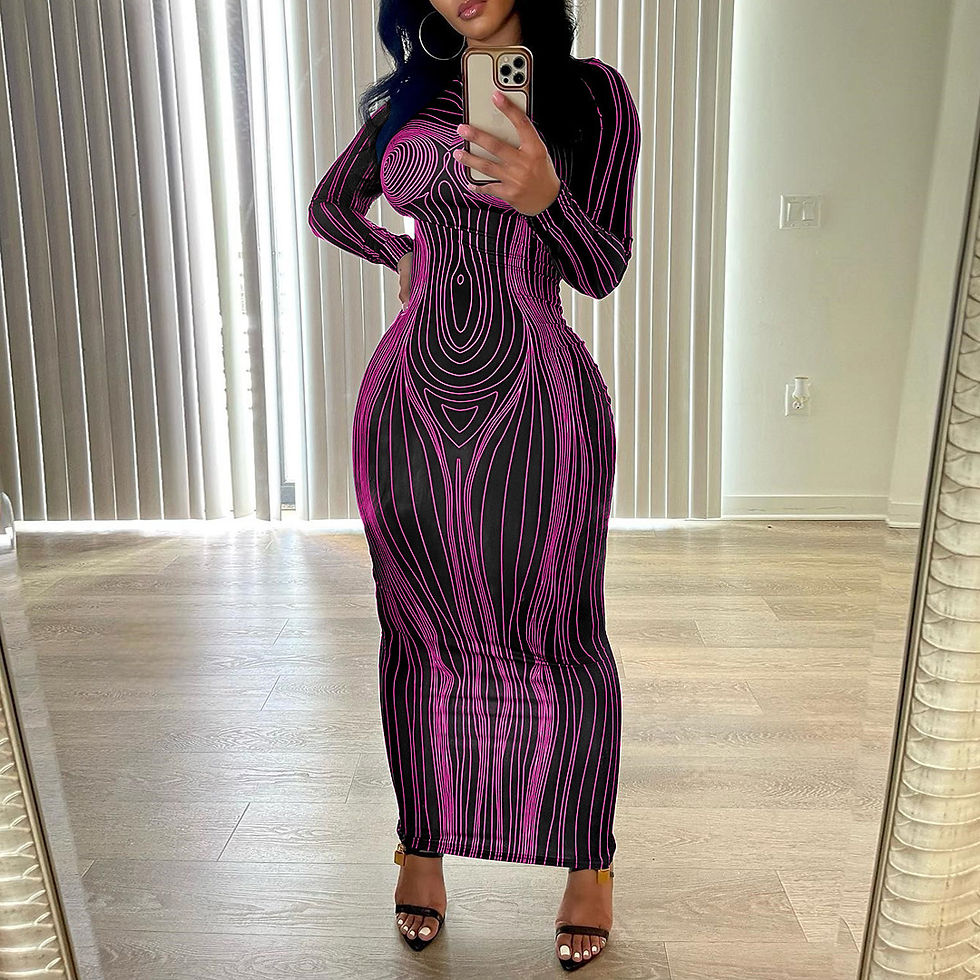 Thumbnail: New Fall Women's Clothing Long Sleeve Round Neck Fashion Printed Slim Fit Sheat