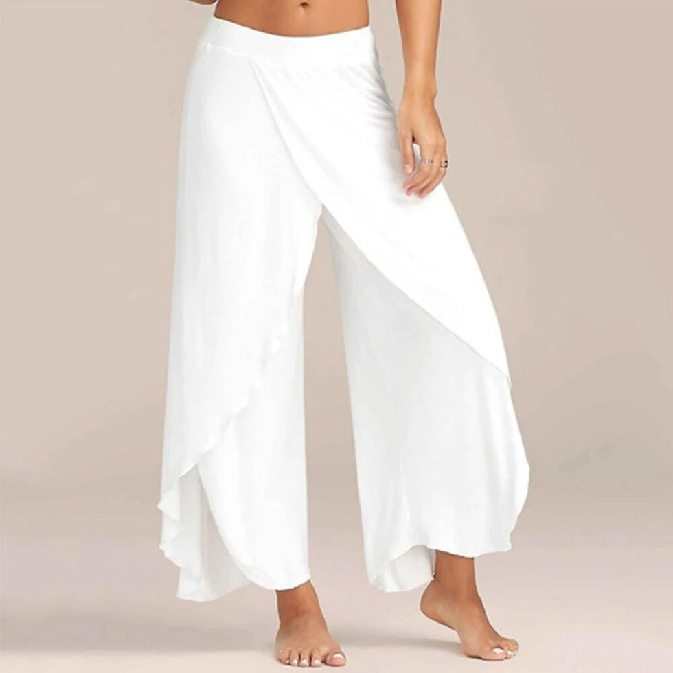 Thumbnail: Women‘s Solid Harem Palazzo Yoga Split Beauty Pants Ladies High Waist Loose Wid