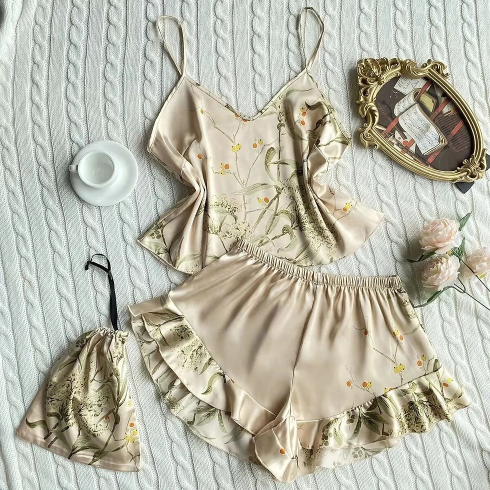 Thumbnail: Women Pajamas Sleepwear Pajama Set Camisole Shorts Nightclothes Black Green Cha