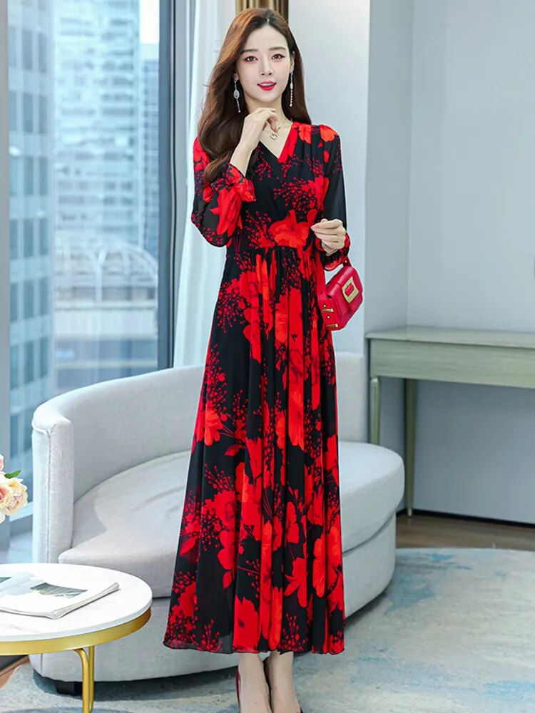 Miniatura: 2023 Spring Casual Chiffon Floral Yellow Fashion Dresses For Women Beach Prom L