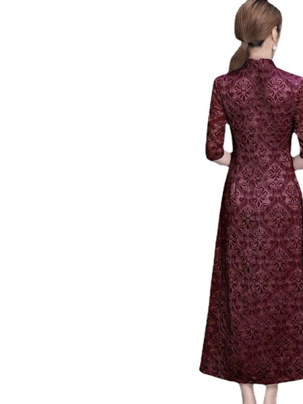 Thumbnail: Chinese Retro Dress Satin Cheongsam Qipao For Women Chinese Traditional Dress O