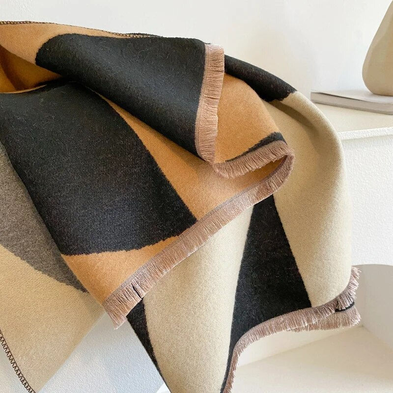 Miniatura: Luxury Geometry Design Print Cashmere Scarf Women Thick Wraps Winter Shawls Pas