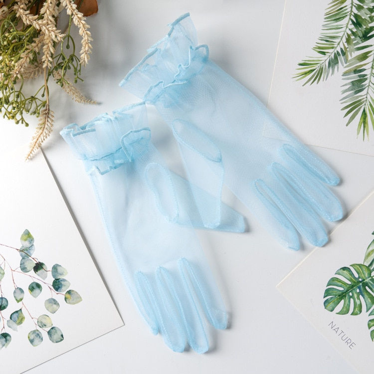 Thumbnail: Fashion Sheer Tulle Gloves Ultra Thin Stretchy Full Finger Mittens Mesh Elbow W