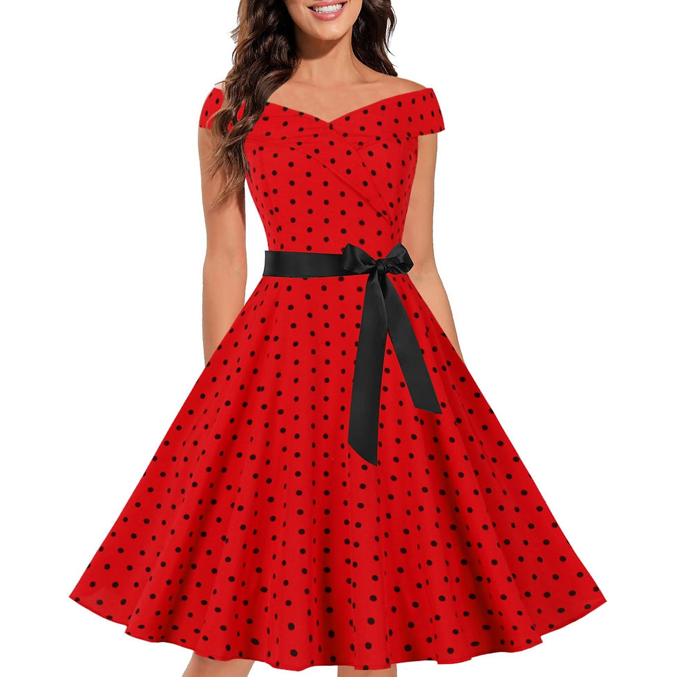 Thumbnail: Fashion Polka Dot Dresses for Women 2023 Vintage Sweet Bow Swing Rockabilly