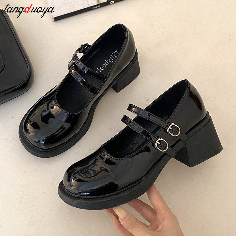 Thumbnail: Women Lolita Pumps Mary Jane High Heel Platform Chunky Heel Lady Sandals Round