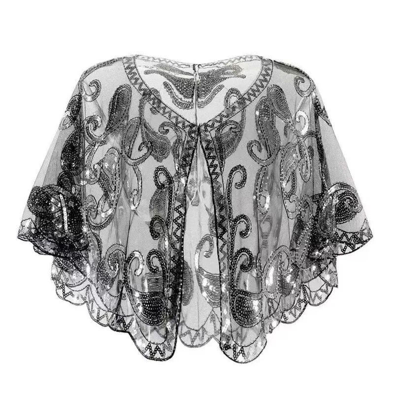 Thumbnail: Women's 1920s Shawl Beaded Sequin Deco Evening Cape Bolero Flapper Cover Up Eur