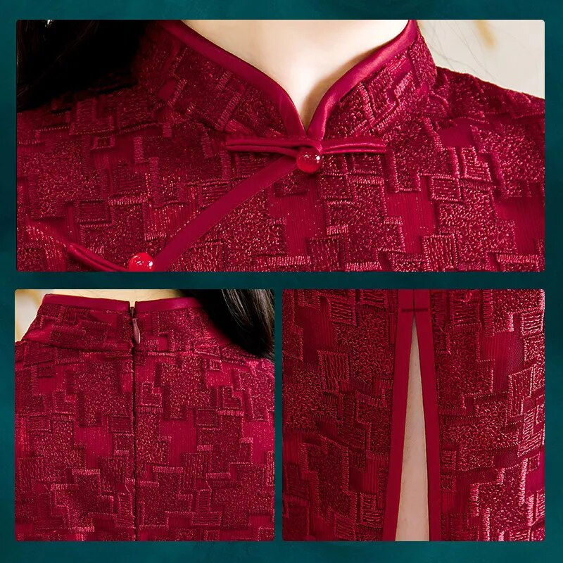 الصورة المصغرة: 2022 Winter Modern Improved Cheongsam Qipao Chinese Style New Year Dress for Wo