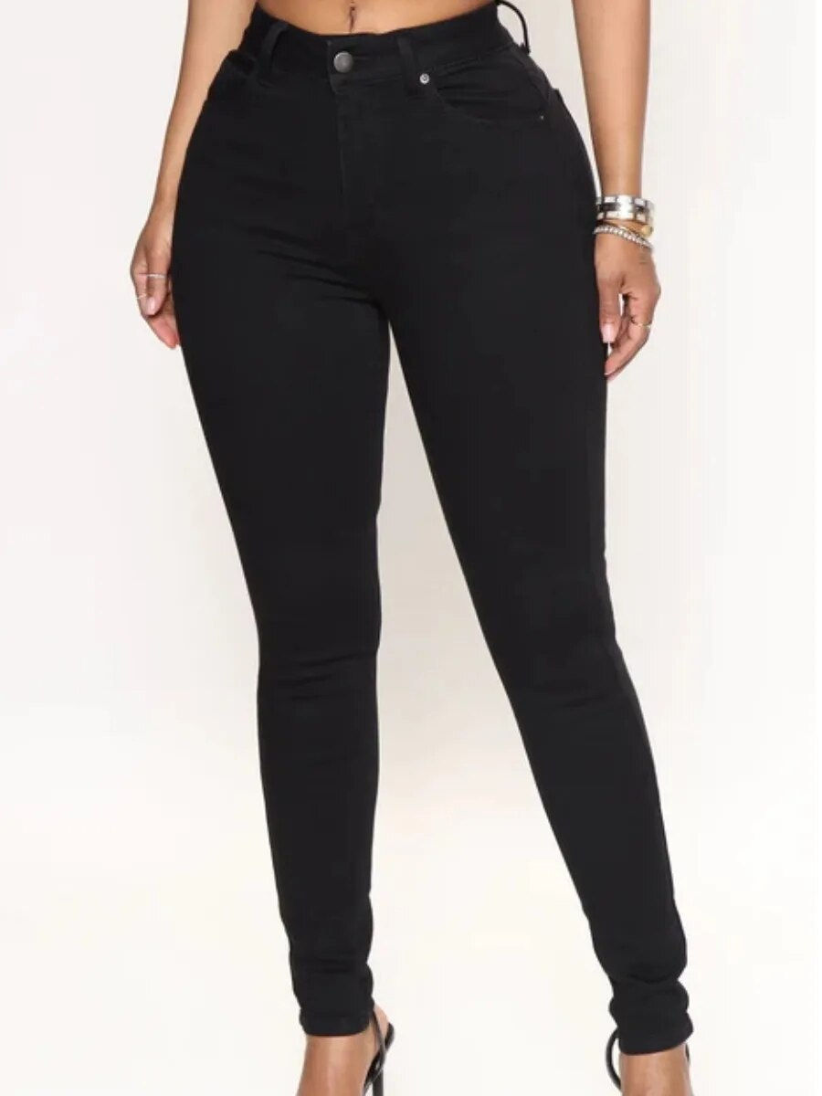 Thumbnail: LW Plus Size Mid Waist Skinny High Stretchy Jeans Casual Simple Soft Denim Trou