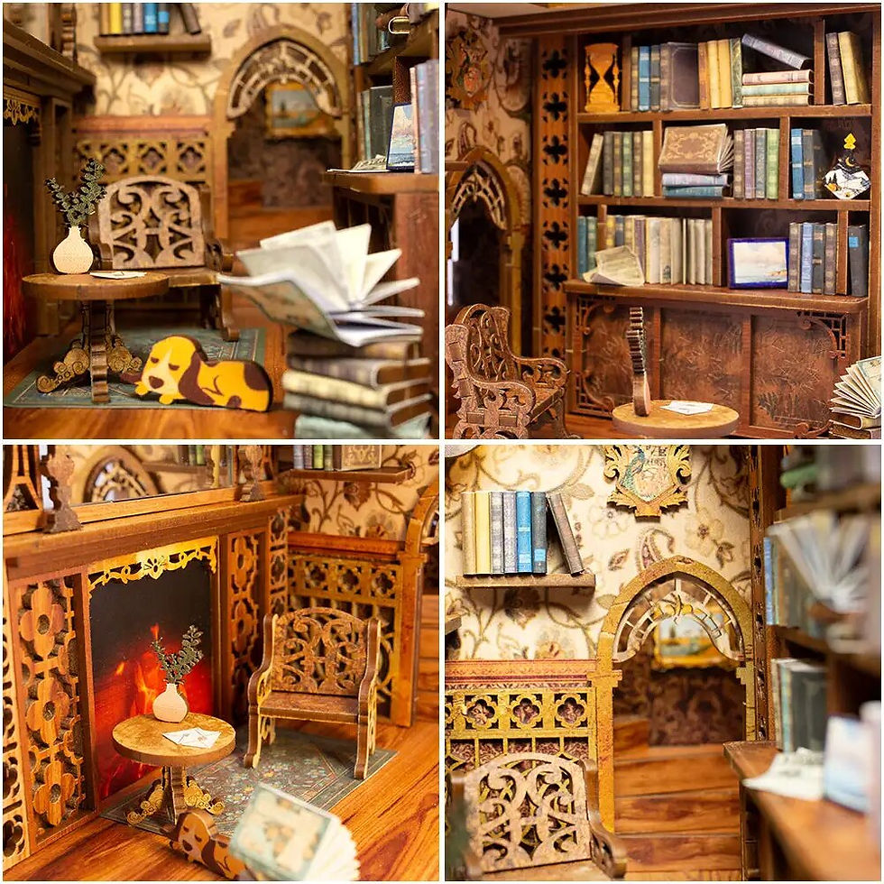 Pikkukuva: DIY Wooden Book Nook Shelf Insert Dollhouse Kit Miniature Building Kits 3D Book