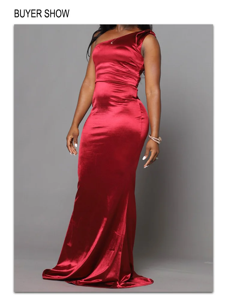Thumbnail: Romagic Elegant Burgundy Bow Evening Gowns Green Stretchy Satin Sleeveless One