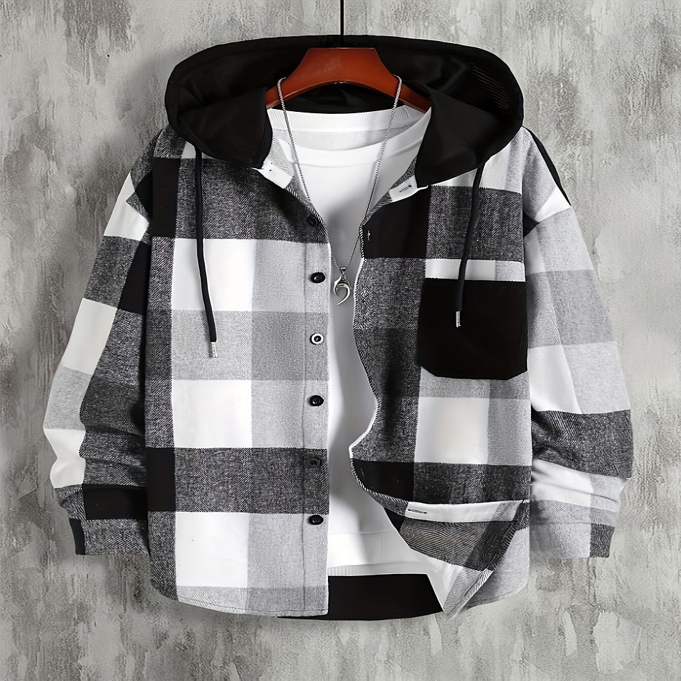Thumbnail: Men's Thickened Outer Wear Plaid Hooded Pocket Long Sleeve Shirt