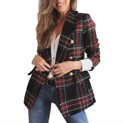 Thumbnail: Red Plaid Blazer Women Spring-Autumn Vintage Tweed Suits Jackets Office Ladies