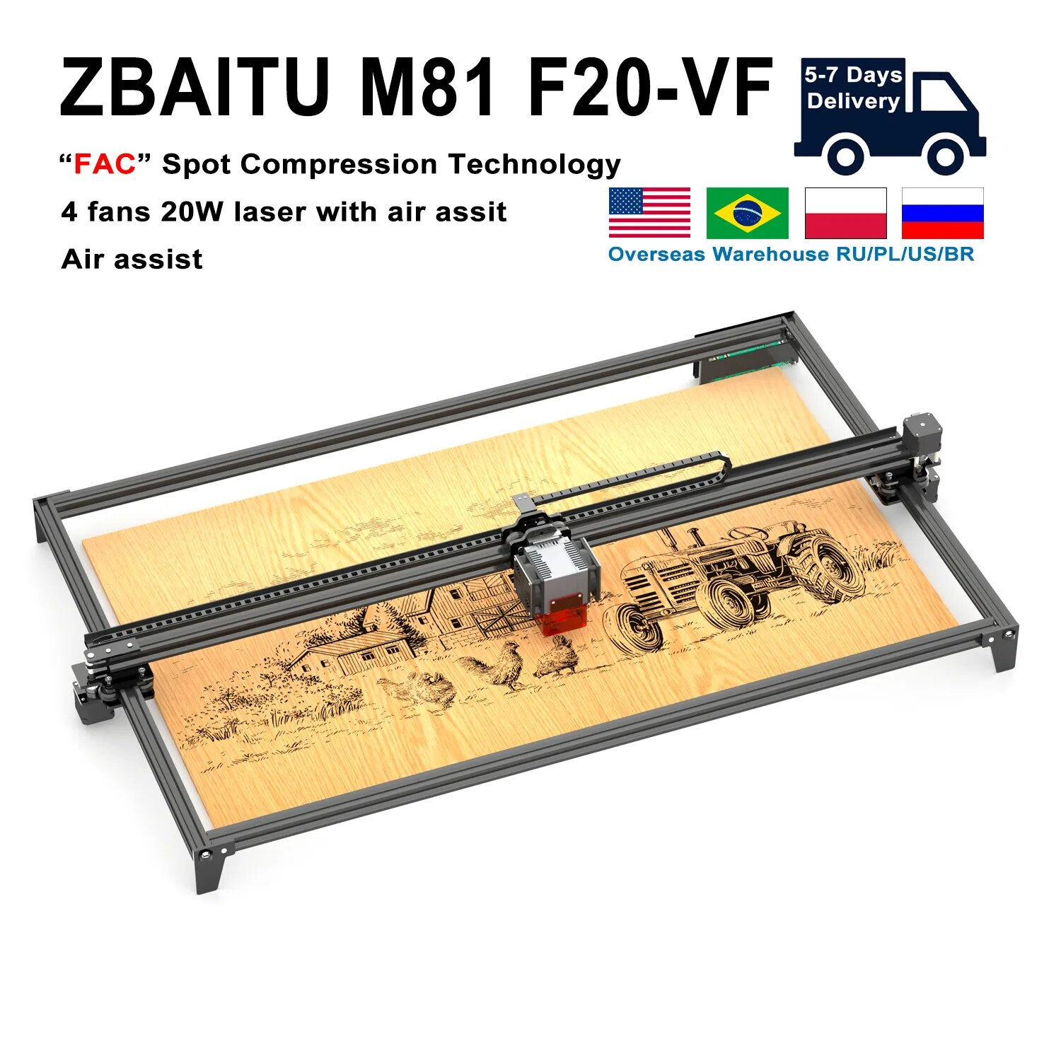 ZBAITU 81x46cm/80x80cm Laser Engraver 10W/20W/80W/130W Diode CNC Desktop Engrav