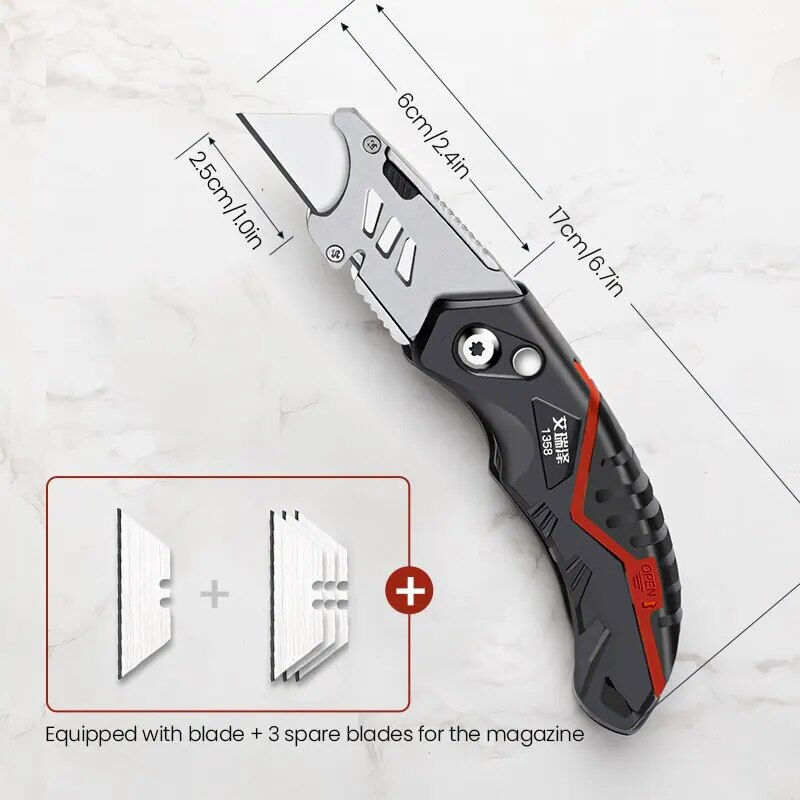 AIRAJ Multifunctional Utility Knife Retractable Sharp Cut Heavy Duty Steel Brea