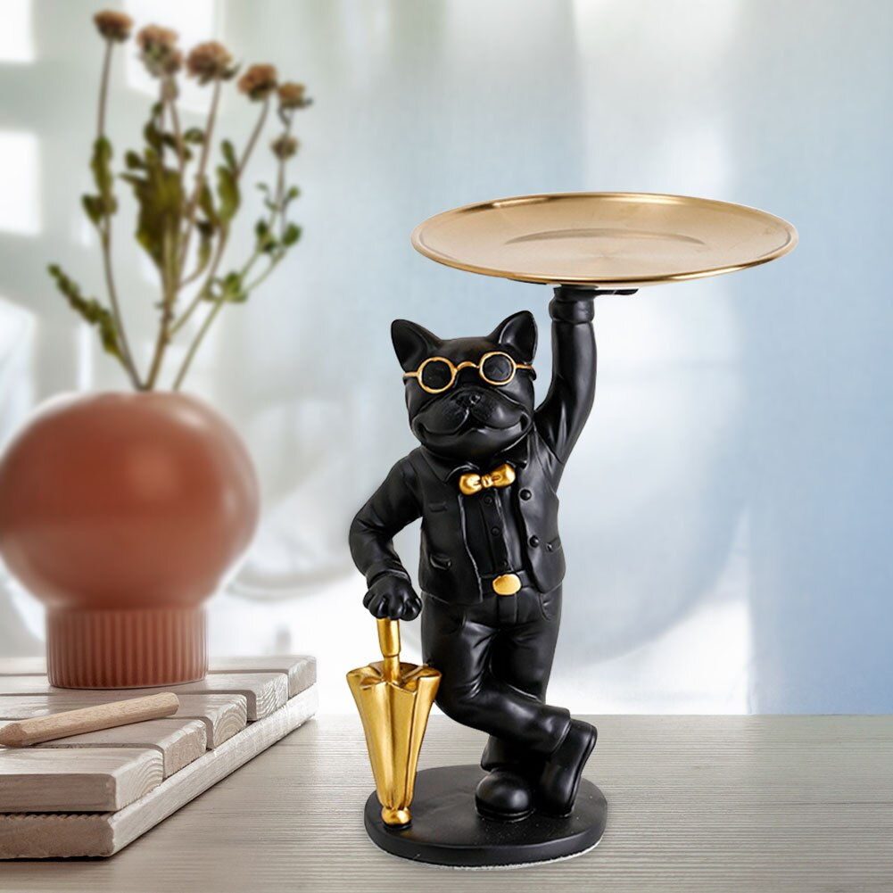 French Bulldog Sculpture Statue Nordic Modern Resin Dog Figurine Key Storage