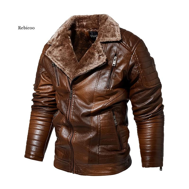 Thumbnail: Men's Leather Jackets 2022 Stand Collar Coats Mens Motorcycle Leather Jacket Ca