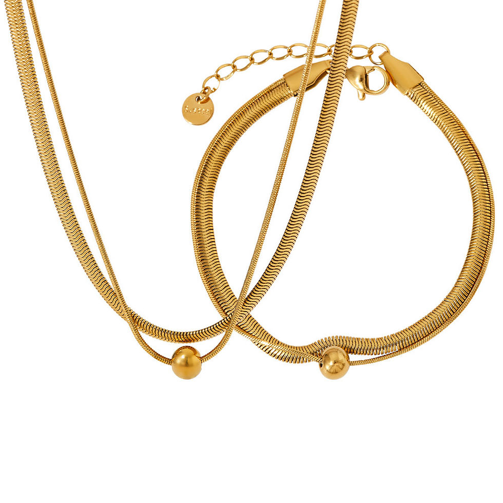 ภาพขนาดย่อ: Double-layer Flat Snake Bones Chain Necklace Bracelet Set
