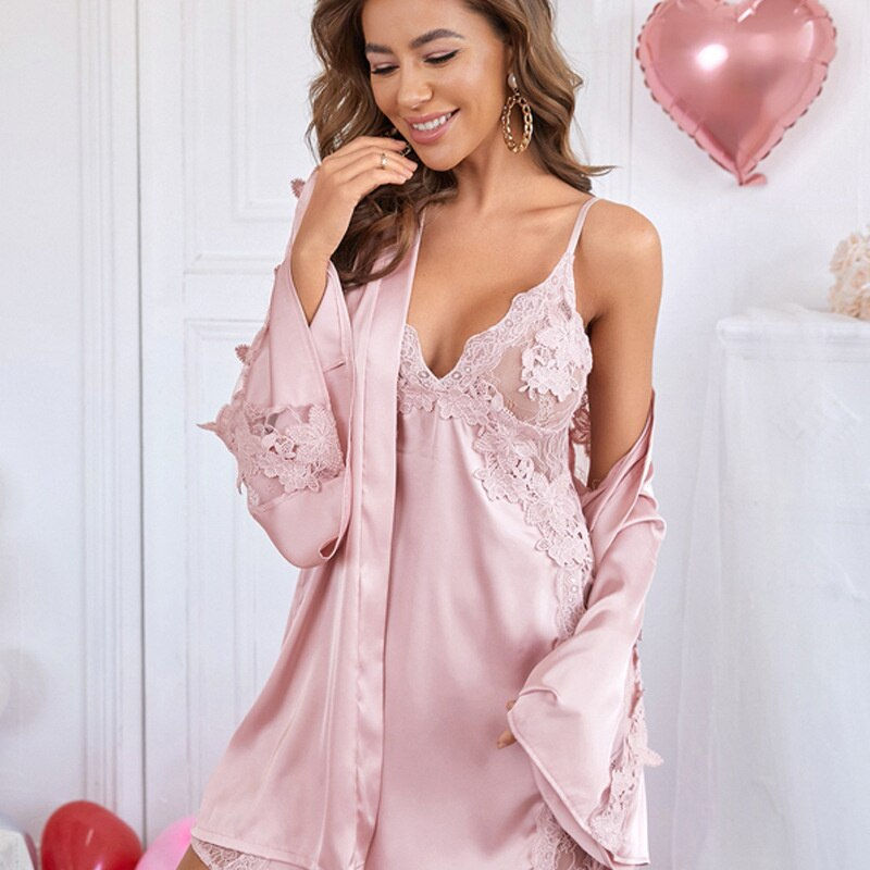 Thumbnail: Gorgeous pajamas women's side perspective hot temptation sling nightdress two