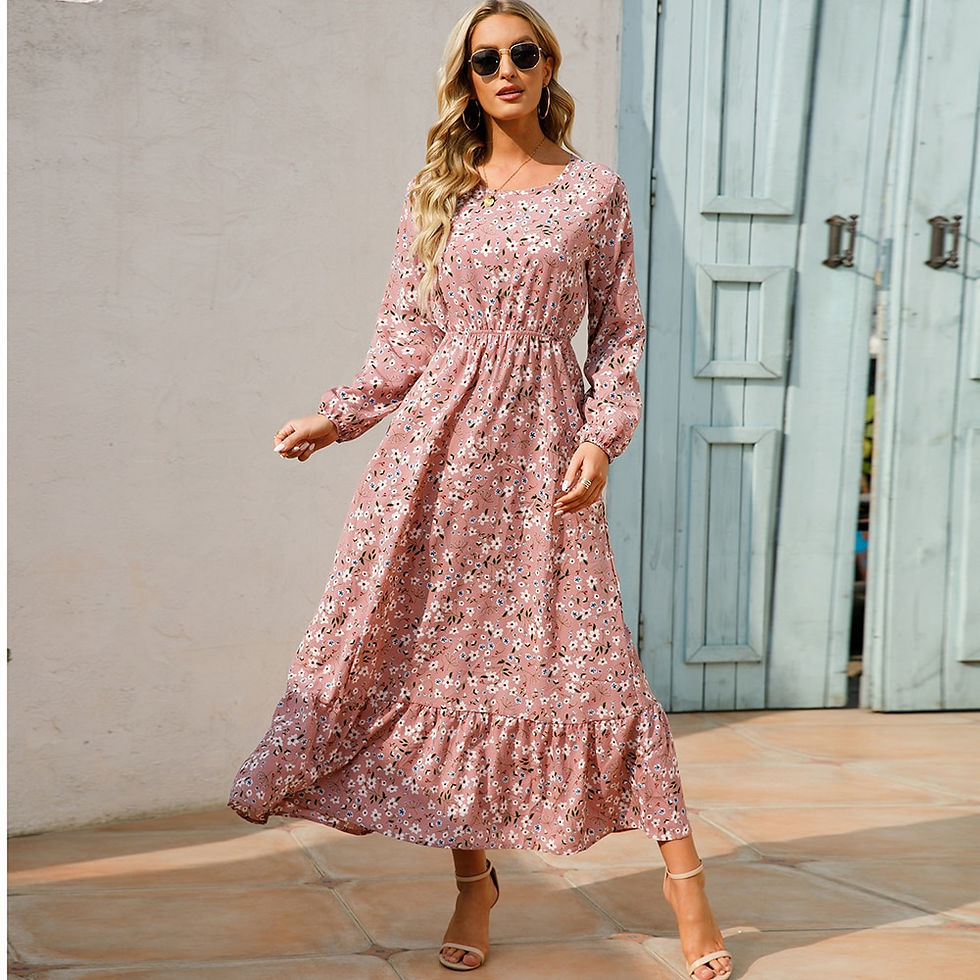 Miniatura: 2023 Sping Summer Bohemian Women Maxi Dress Casual Long Sleeve High Waist Beach