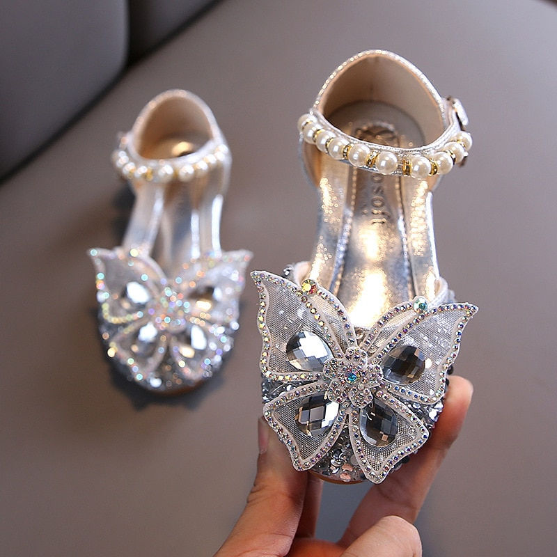 Thumbnail: Girls Sequin Lace Bow Kids Shoes Girls Cute Pearl Princess Dance Single Casual