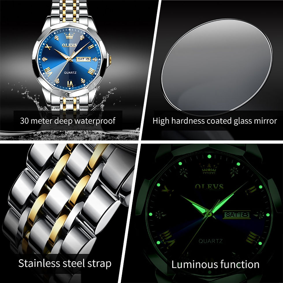Thumbnail: OLEVS Men's Watches Rhombus Mirror Original Quartz Watch for Man Waterproof Lum