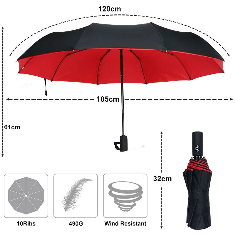 Thumbnail: Windproof Double Layer Resistant Umbrella Fully Automatic Rain Men Women 10K St
