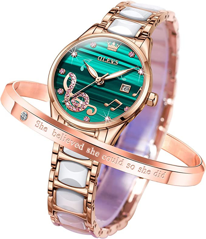 Thumbnail: OLEVS Women Wrist Watches Rose Gold Elegant Ceramic Watchstrap Ladies