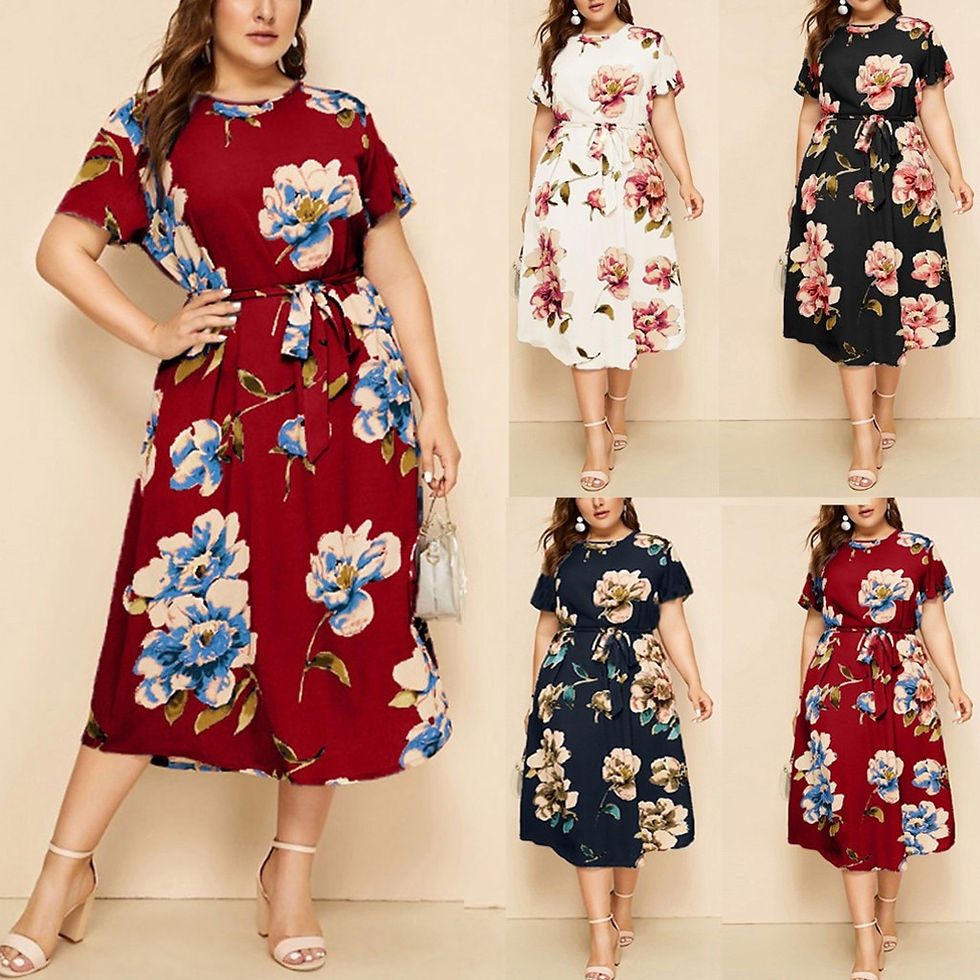 Thumbnail: Women Plus Size Dresses Bohe Floral Print Short Sleeve Dress O-Neck Dresses loo