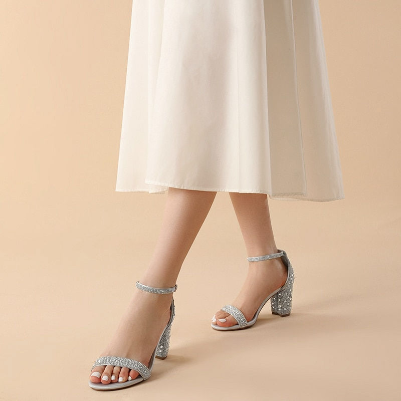 Thumbnail: Dream Pairs Summer Women Sandals High Heels Bling Silver Black Pumps Lady