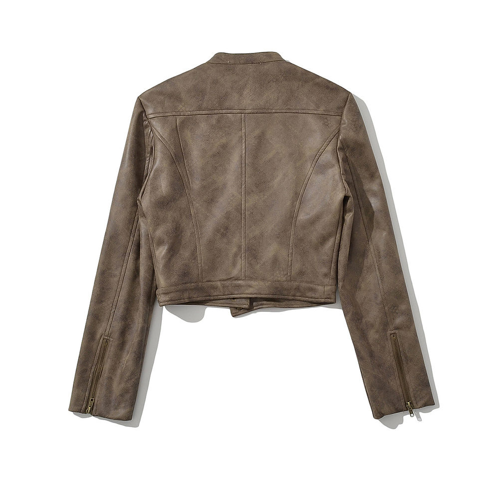Miniatura: Retro Distressed Short Jacket Women's Slim Stand Collar Faux Deerskin