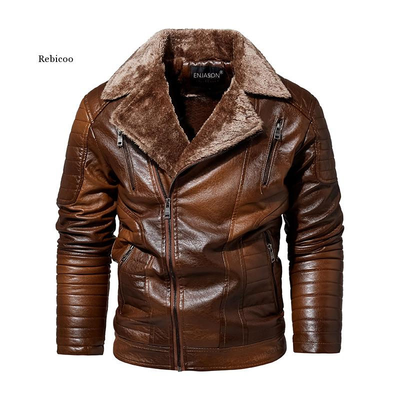 Thumbnail: Men's Leather Jackets 2022 Stand Collar Coats Mens Motorcycle Leather Jacket Ca