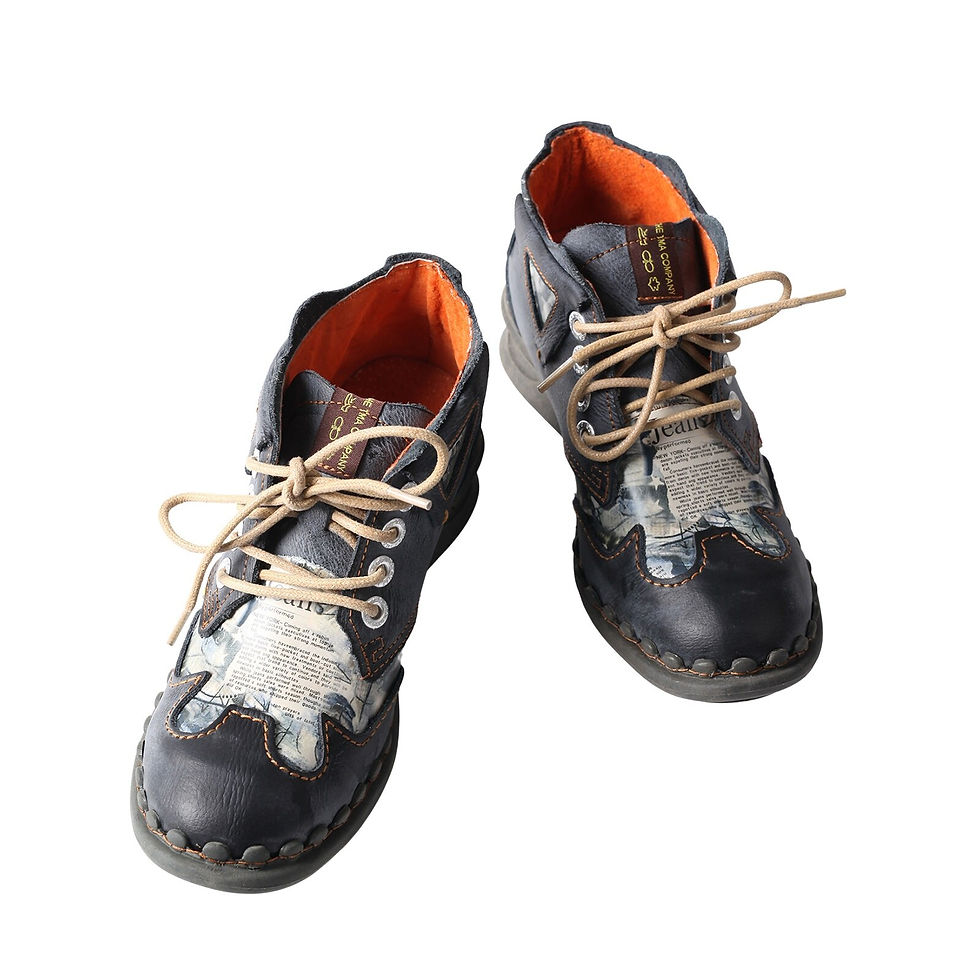 Thumbnail: Leather Women's Ankle Boots Shoes for Outdoor,Medium Heel, Floral Newspaper