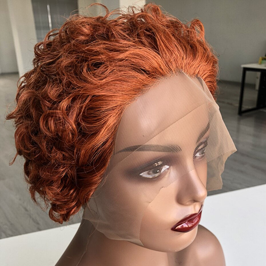 Thumbnail: Short Pixie Cut Wig Human Hair Brazilian Remy 13*1 Transparent Lace For Black W