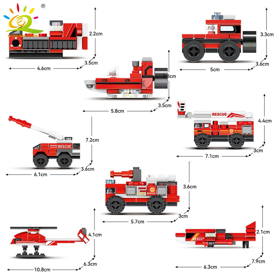 섬네일: HUIQIBAO 327pcs 8in1 Fire Ladder Truck Building Blocks Firefighting Set Fireman