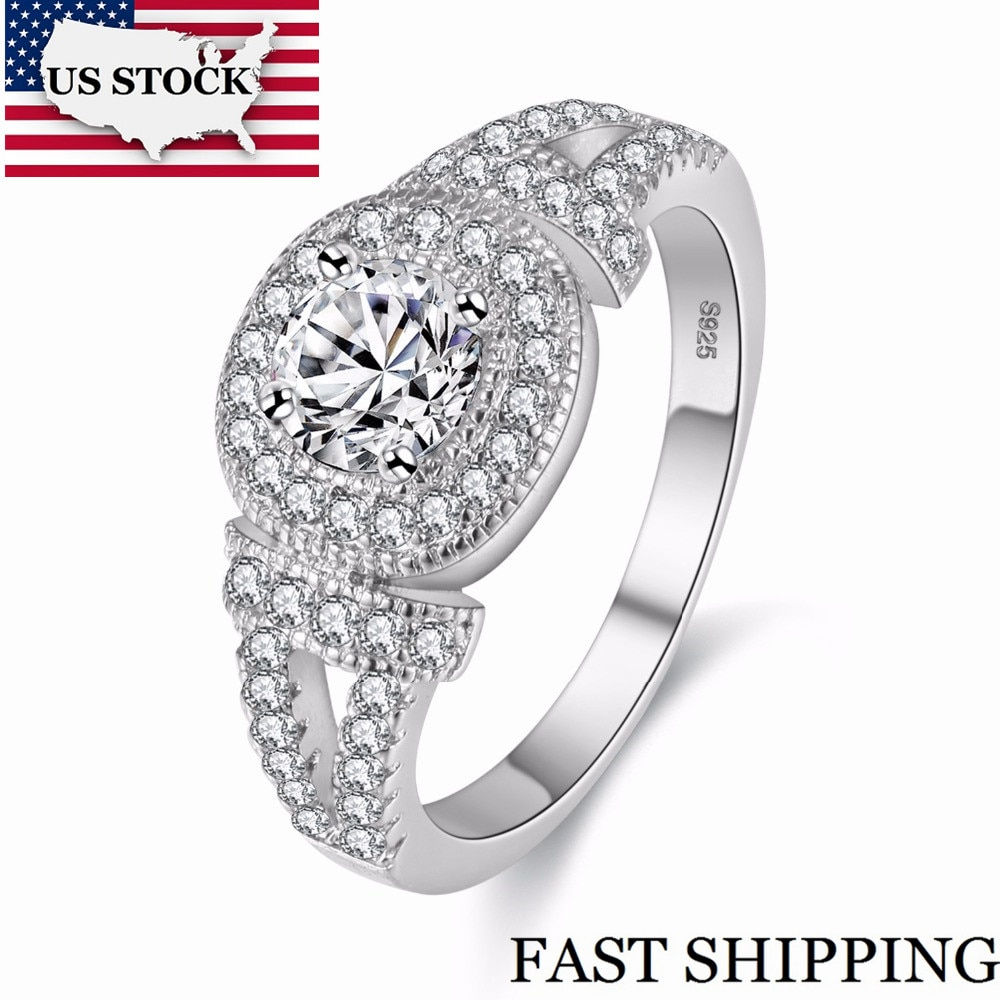 US STOCK Uloveido 15%Off Wedding Rings for Women Silver Color Crystal Ring