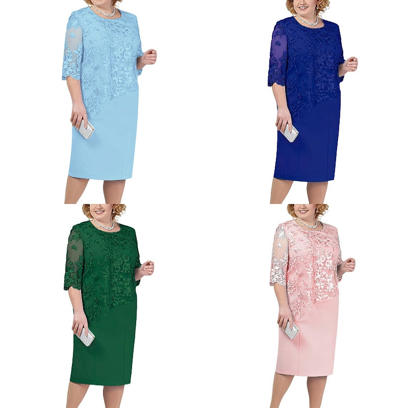 Miniaturebillede: Women's Plus Size Dresses Lace 3/4 Sleeves Evening Gown Party Cocktail Dress Cr