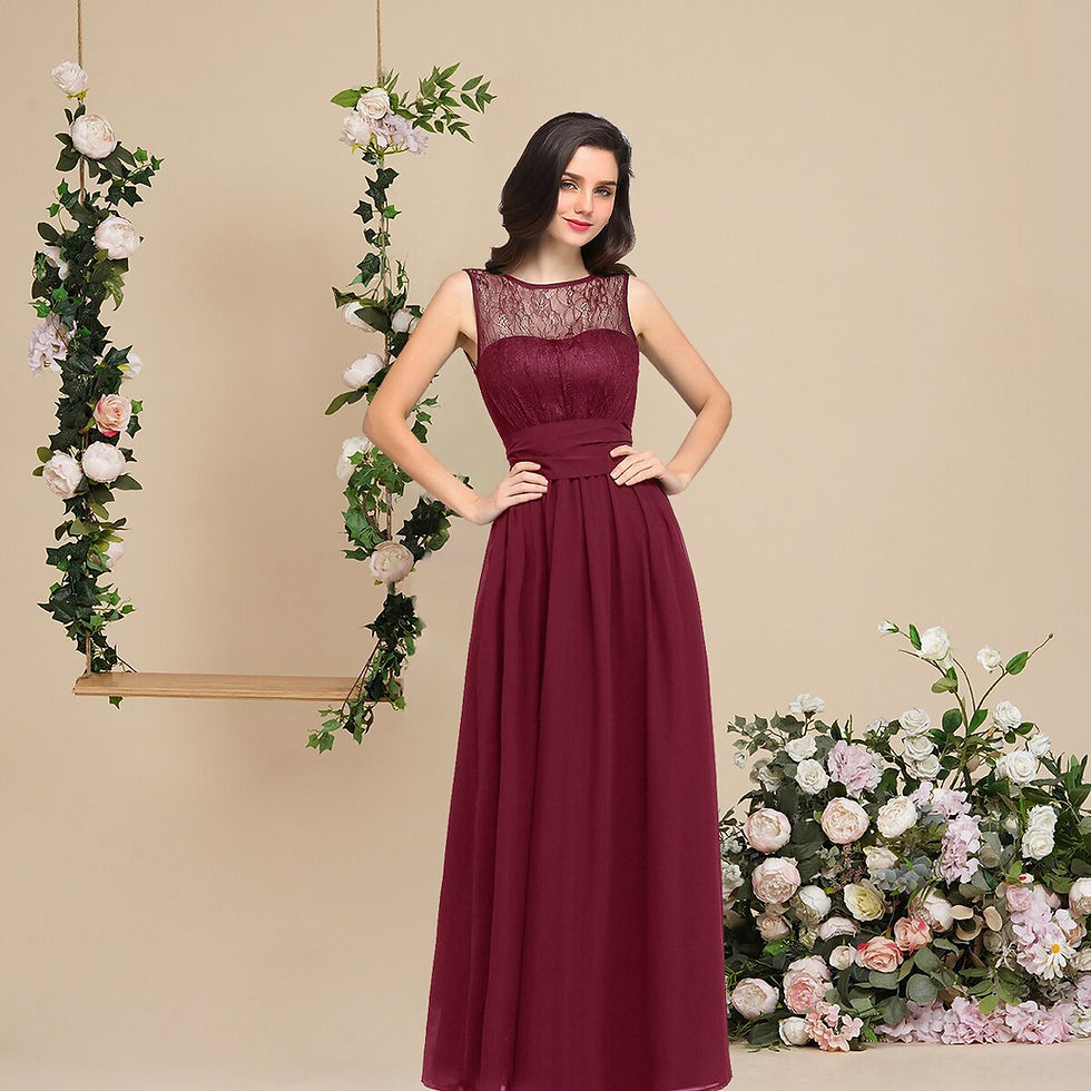 Thumbnail: BABYONINE Elagant Bridesmaid Dress Illusion Neckin Lace Floral Appqulies Sleevl