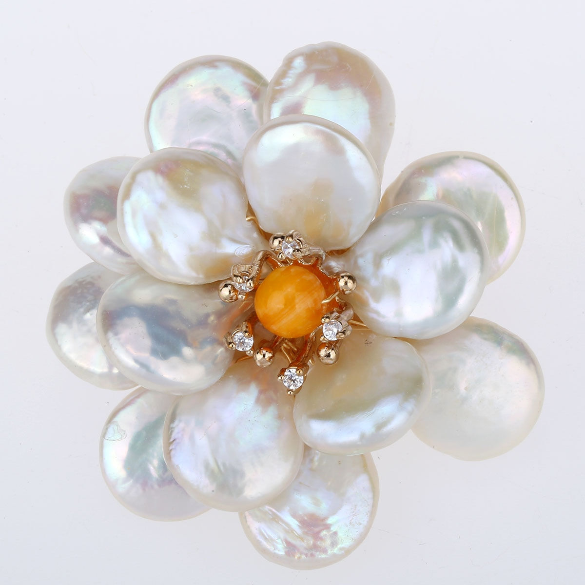 Yacq Womens Freshwater Pearl CZ Agate Flower White Luxury Pin Brooch Pendant 2-