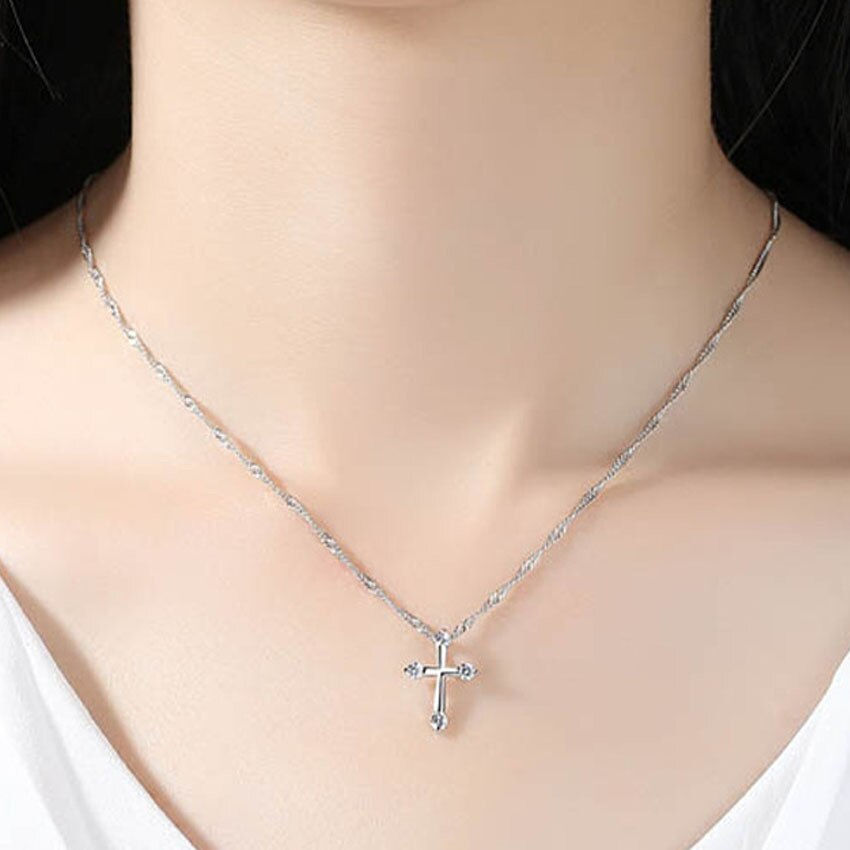 Thumbnail: Cross Necklace INRI Crucifix Jesus Piece Pendant Necklace Silver Color Stainless